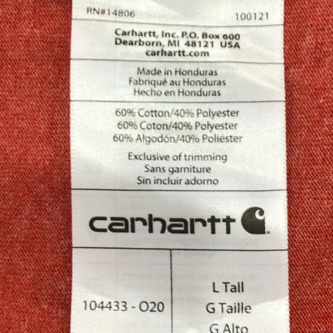 carhartt(カーハート)のCarhartt カーハート ロゴ プリント ポケットＴシャツ ワーク オレンジ (メンズ L) 中古 古着 Q2289 メンズのトップス(Tシャツ/カットソー(七分/長袖))の商品写真