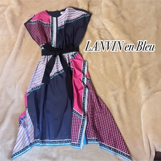 LANVIN en Bleu - ✨極美品✨《ランバン・オン・ブルー》サイズ38 スカーフ柄ワンピース