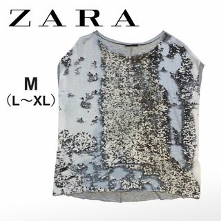 ザラ(ZARA)の【春夏】ZARAザラ★フレンチスリーブ　カットソー　ブラウス　水色　グレーL(カットソー(半袖/袖なし))