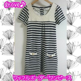 グローブ(grove)の美品♪grove♪ワッフル地ボーダーワンピース♪M♪マ(ひざ丈ワンピース)