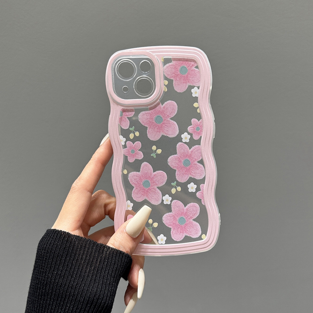 iPhone15ケース　花柄　ピンク　耐衝撃　うねうね　可愛い　韓国　大人気 スマホ/家電/カメラのスマホアクセサリー(iPhoneケース)の商品写真