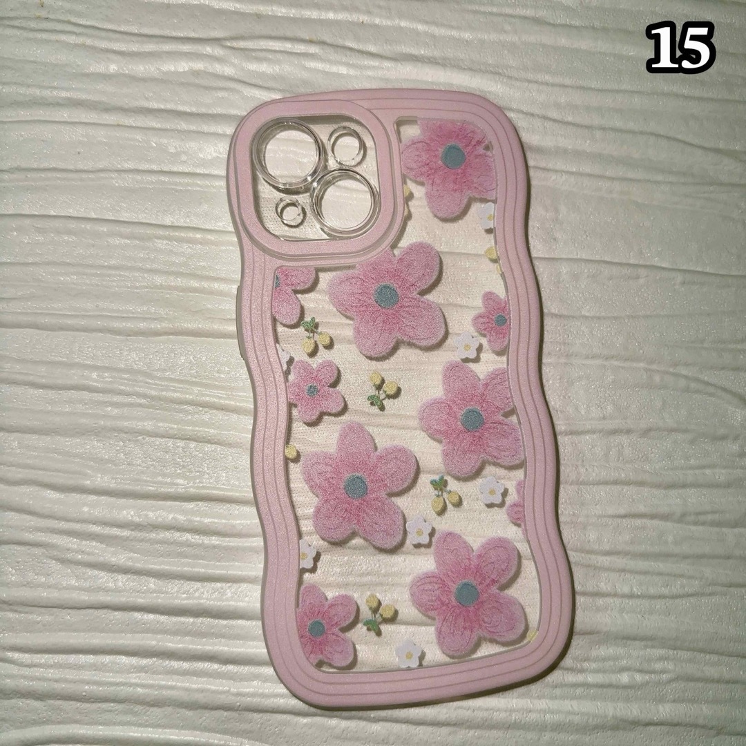 iPhone15ケース　花柄　ピンク　耐衝撃　うねうね　可愛い　韓国　大人気 スマホ/家電/カメラのスマホアクセサリー(iPhoneケース)の商品写真