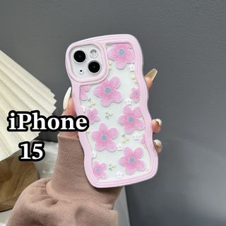 iPhone15ケース　花柄　ピンク　耐衝撃　うねうね　可愛い　韓国　大人気