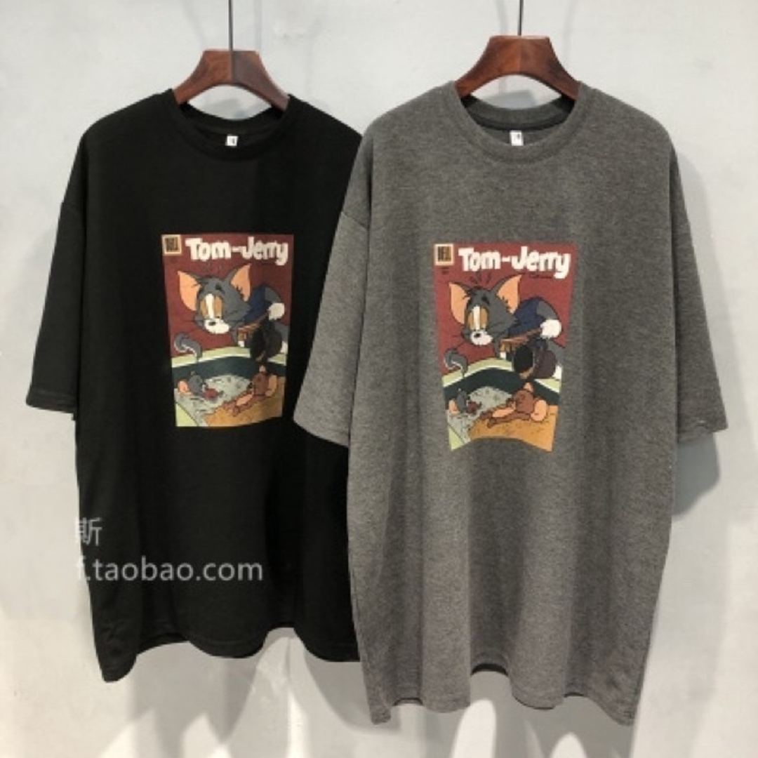 キャラクター プリントTシャツ M グレー ユニセックス 半袖 お揃い メンズのトップス(Tシャツ/カットソー(半袖/袖なし))の商品写真