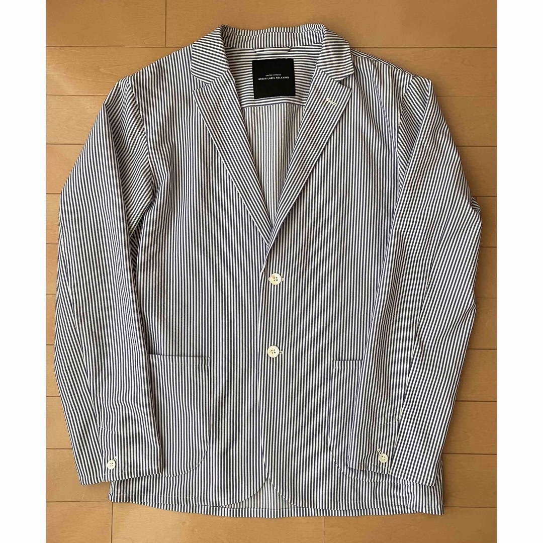 UNITED ARROWS green label relaxing(ユナイテッドアローズグリーンレーベルリラクシング)の値下げ★GREEN LABEL RELAXING★ストライプジャケット♪白ブルー メンズのジャケット/アウター(テーラードジャケット)の商品写真