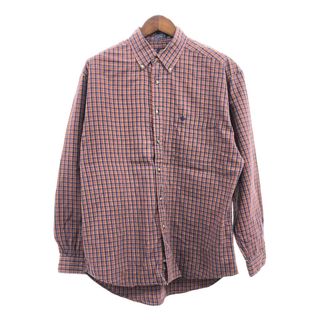 90年代 DOCKERS ドッカーズ ボタンダウン 長袖シャツ ワンポイントロゴ チェック マルチカラー (メンズ L) 中古 古着 Q2308(シャツ)