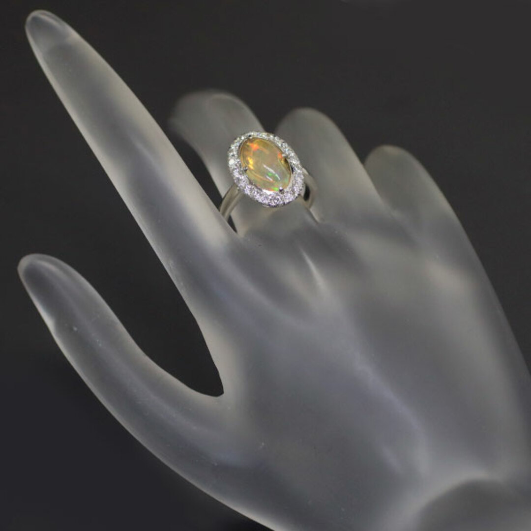 Pt900 オパール ダイヤモンド リング 千本透かし レディースのアクセサリー(リング(指輪))の商品写真