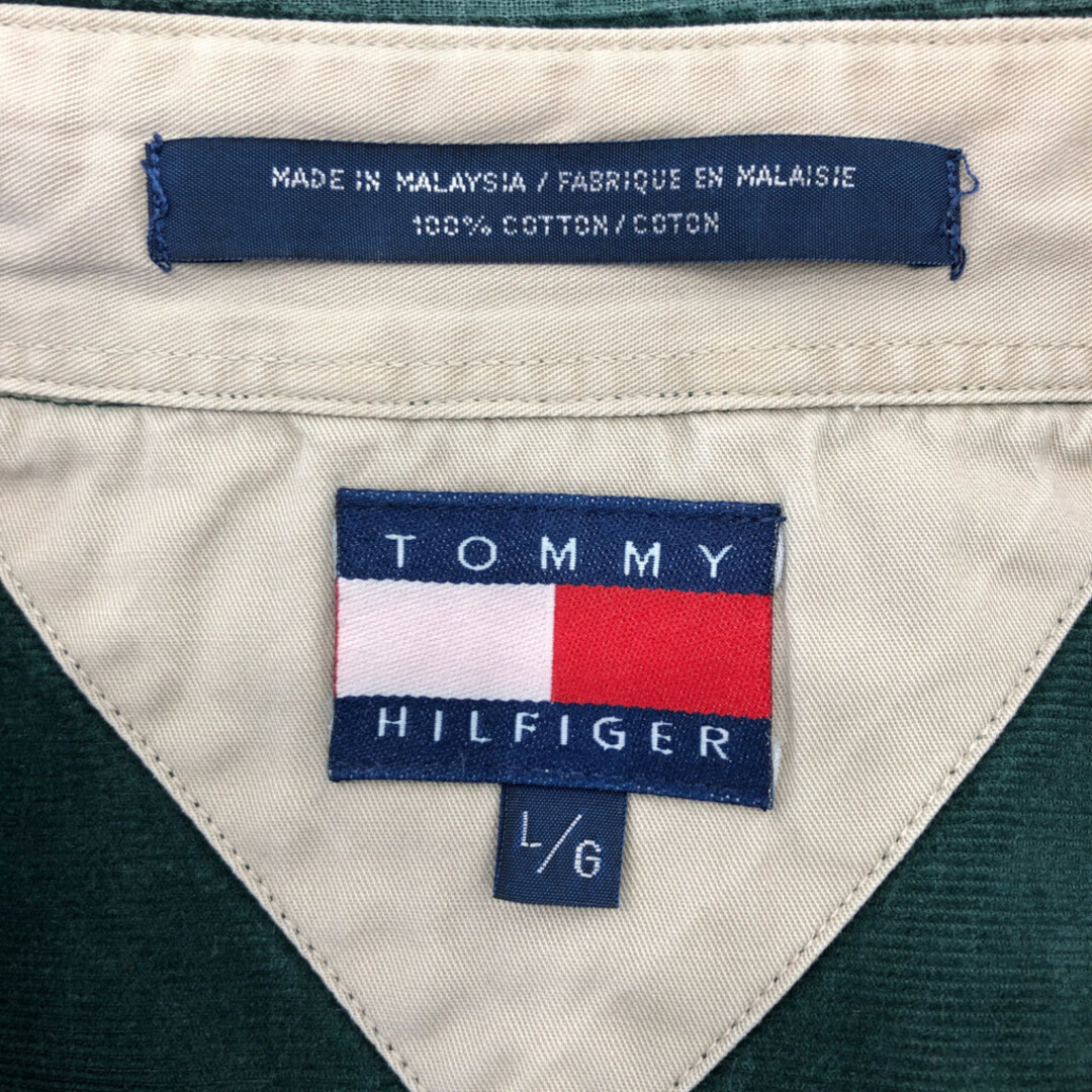 TOMMY HILFIGER(トミーヒルフィガー)の90年代 TOMMY HILFIGER トミーヒルフィガー ボタンダウン コーデュロイシャツ グリーン (メンズ L) 中古 古着 Q2336 メンズのトップス(シャツ)の商品写真