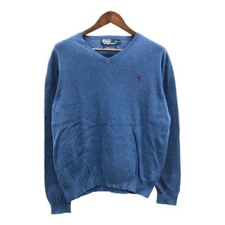 ポロラルフローレン(POLO RALPH LAUREN)のPolo by Ralph Lauren ポロ ラルフローレン コットン Vネック セーター ワンポイントロゴ ブルー (メンズ L) 中古 古着 Q2384(ニット/セーター)