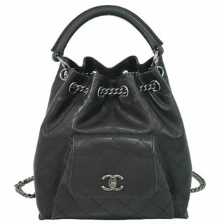 シャネル(CHANEL)の本物 シャネル CHANEL ココマーク マトラッセ 2WAY チェーン 巾着 リュックサック ハンドバッグ レザー ブラック Matelasse バッグ 中古(リュック/バックパック)