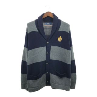 ポロラルフローレン(POLO RALPH LAUREN)のPolo by Ralph Lauren ポロ ラルフローレン ショールカラー コットン カーディガン ボーダー ネイビー (メンズ L) 中古 古着 Q2511(カーディガン)