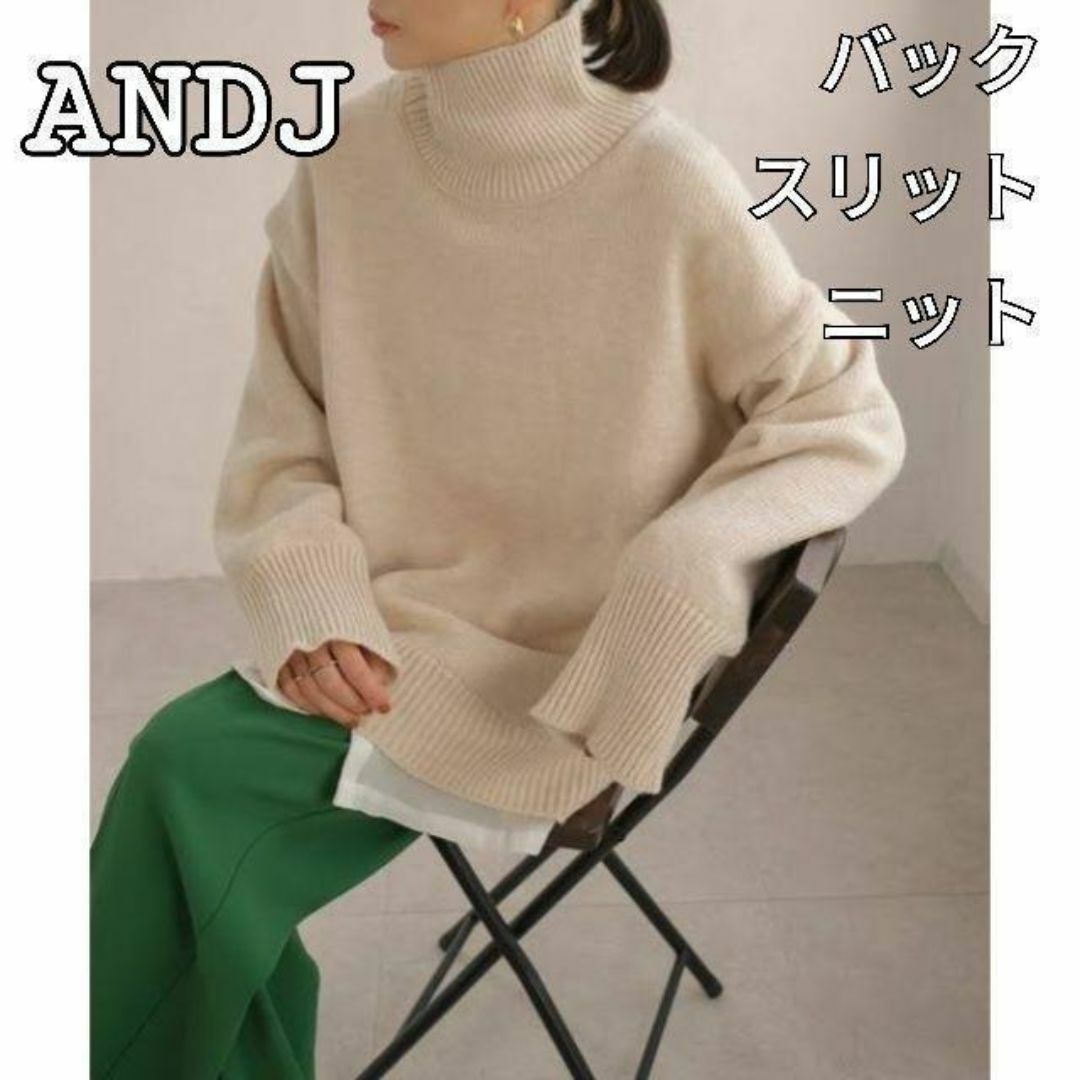 ANDJ(アンドジェイ)のANDJ アンドジェイ バック スリット タートルネック セーター 大きめサイズ レディースのトップス(ニット/セーター)の商品写真