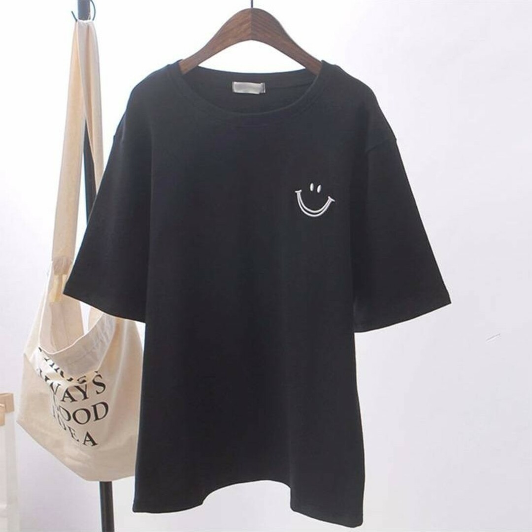 レディース 半袖 Tシャツ ワンポイント 黒  人気商品 ゆったり シンプル レディースのトップス(Tシャツ(半袖/袖なし))の商品写真