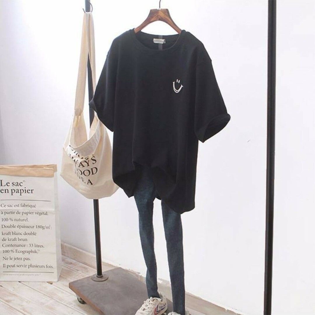 レディース 半袖 Tシャツ ワンポイント 黒  人気商品 ゆったり シンプル レディースのトップス(Tシャツ(半袖/袖なし))の商品写真