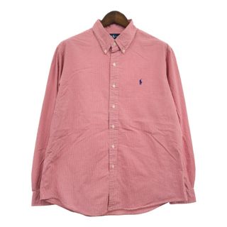 RALPH LAUREN ラルフローレン CUSTUM FIT ボタンダウン 長袖シャツ ワンポイントロゴ チェック レッド (メンズ XL) 中古 古着 Q2544(シャツ)