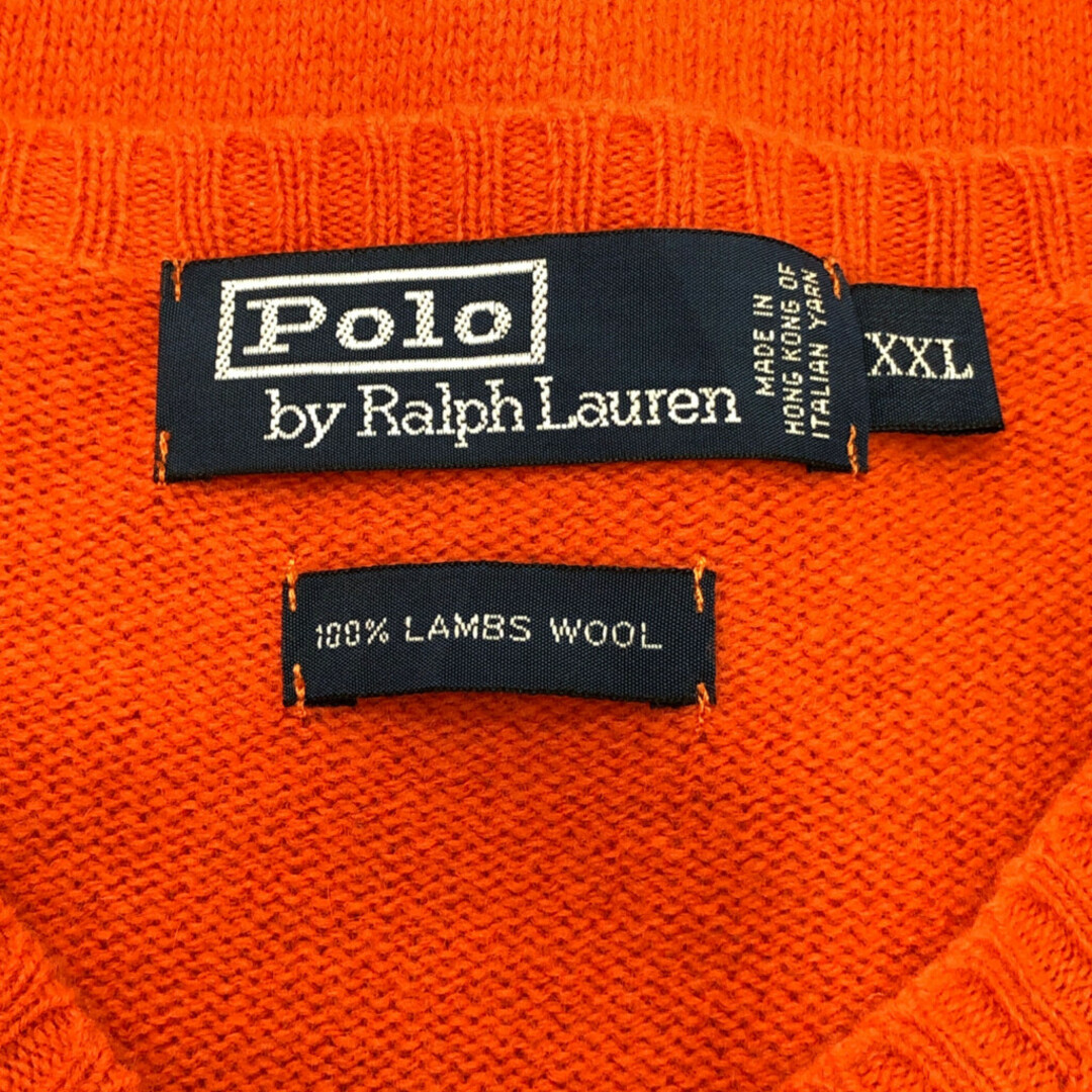 POLO RALPH LAUREN(ポロラルフローレン)のPolo by Ralph Lauren ポロ ラルフローレン ラムウール Vネック ベスト セーター 大きいサイズ オレンジ (メンズ XXL) 中古 古着 Q2547 メンズのトップス(ニット/セーター)の商品写真