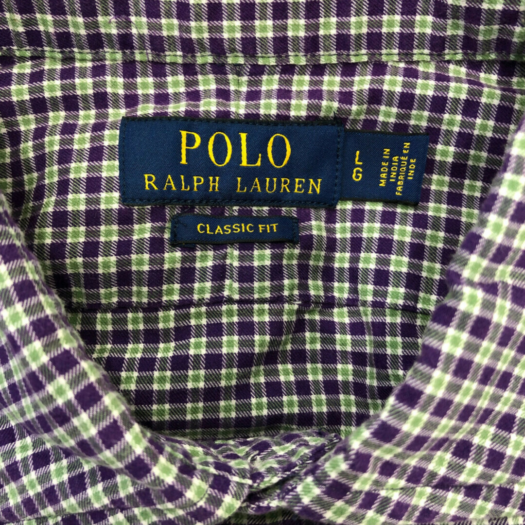 POLO RALPH LAUREN(ポロラルフローレン)のPolo by Ralph Lauren ポロ ラルフローレン 長袖シャツ ワンポイントロゴ チェック パープル (メンズ L) 中古 古着 Q2555 メンズのトップス(シャツ)の商品写真