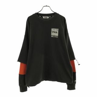 フィラ(FILA)のフィラ 長袖 レイヤード風 Tシャツ L グレー×オレンジ FILA ロンT メンズ 古着 【240329】(Tシャツ/カットソー(七分/長袖))