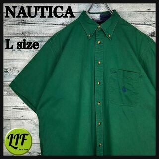 ノーティカ(NAUTICA)のノーティカ 刺繍ロゴ 90s 胸ポケット 半袖 BDシャツ 美品 グリーン L(シャツ)