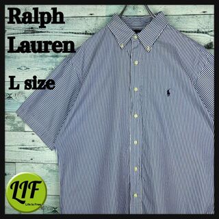 Ralph Lauren - ラルフローレン 刺繍ロゴ 半袖 BDシャツ 美品 ストライプ 青白 L