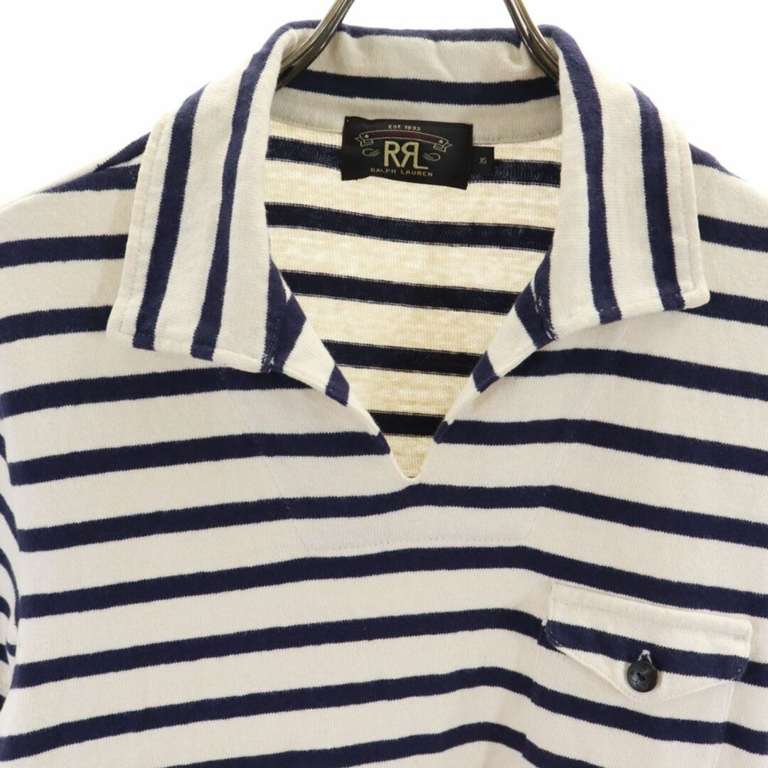 RRL(ダブルアールエル)のRRL 一ツ星 ボーダー柄 半袖 Tシャツ XS ホワイト系 ダブルアールエル RALPH LAUREN Vネック メンズ 古着 【240329】 メンズのトップス(Tシャツ/カットソー(半袖/袖なし))の商品写真