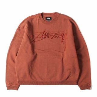 STUSSY - 美品 STUSSY ステューシー スウェット サイズ:M 22AW ウォッシュ加工 ストックロゴ クルーネック スウェットシャツ ブリック トップス トレーナー【メンズ】【中古】