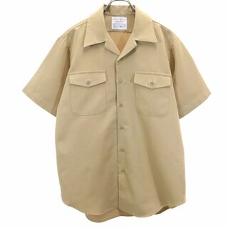 アメリカ海軍 70s USA製 ヴィンテージ 半袖 オープンカラーシャツ 16 ベージュ US NAVY メンズ 古着 【240329】(シャツ)