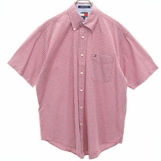 トミーヒルフィガー(TOMMY HILFIGER)のトミーヒルフィガー 90s オールド フラッグタグ チェック柄 半袖 ボタンダウンシャツ L レッド系 TOMMY HILFIGER メンズ 古着 【240329】 メール便可(シャツ)