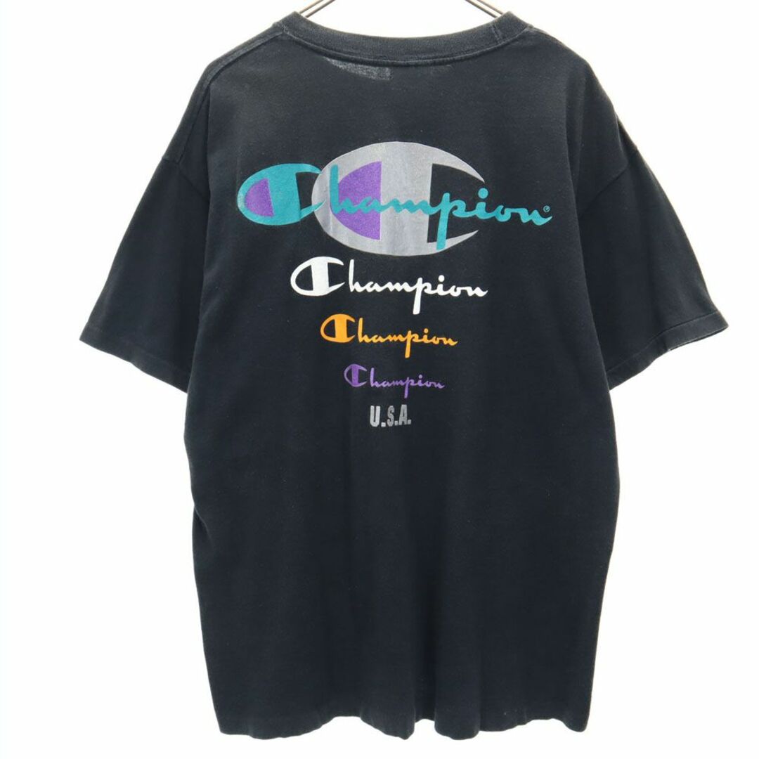 Champion(チャンピオン)のチャンピオン 90s USA製 オールド バックプリント 半袖 Tシャツ XL ブラック Champion メンズ 古着 【240329】 メール便可 メンズのトップス(Tシャツ/カットソー(半袖/袖なし))の商品写真