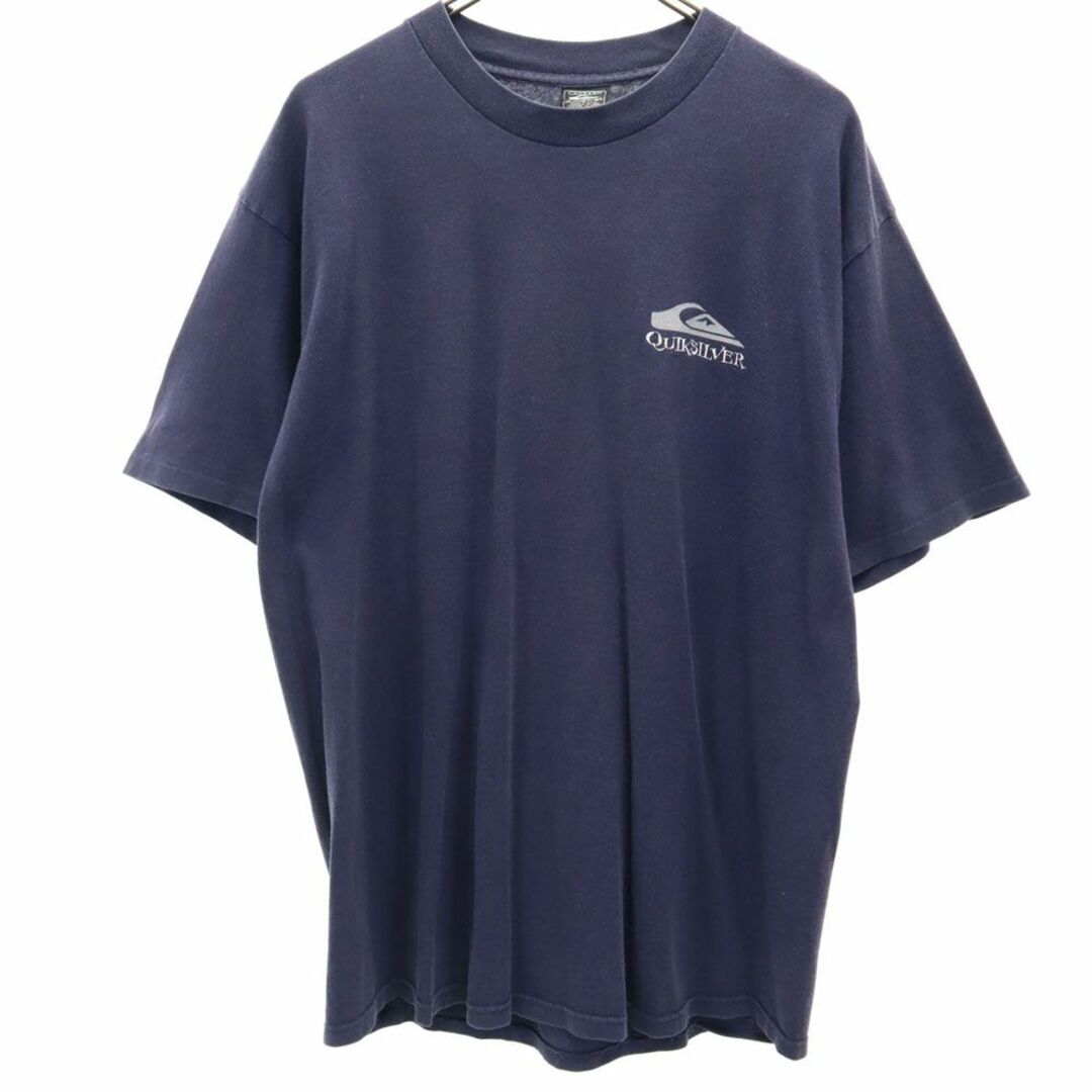 QUIKSILVER(クイックシルバー)のクイックシルバー 90s USA製 オールド バックプリント 半袖 Tシャツ L ネイビー Quiksilver メンズ 古着 【240329】 メール便可 メンズのトップス(Tシャツ/カットソー(半袖/袖なし))の商品写真