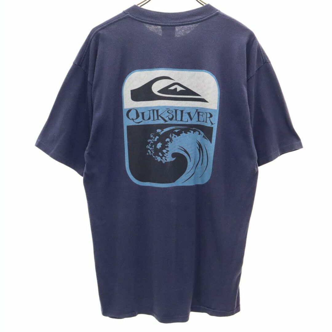 QUIKSILVER(クイックシルバー)のクイックシルバー 90s USA製 オールド バックプリント 半袖 Tシャツ L ネイビー Quiksilver メンズ 古着 【240329】 メール便可 メンズのトップス(Tシャツ/カットソー(半袖/袖なし))の商品写真