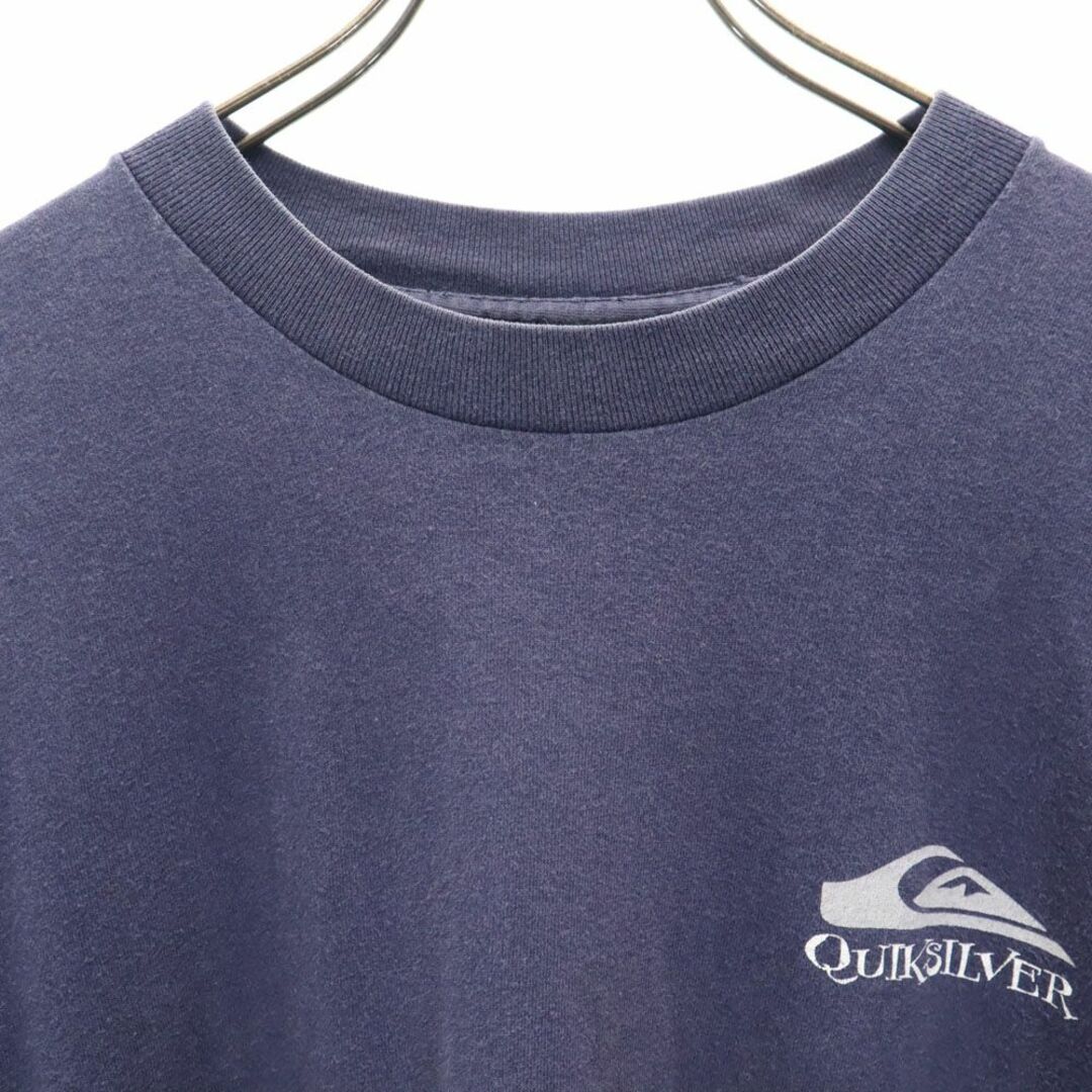 QUIKSILVER(クイックシルバー)のクイックシルバー 90s USA製 オールド バックプリント 半袖 Tシャツ L ネイビー Quiksilver メンズ 古着 【240329】 メール便可 メンズのトップス(Tシャツ/カットソー(半袖/袖なし))の商品写真