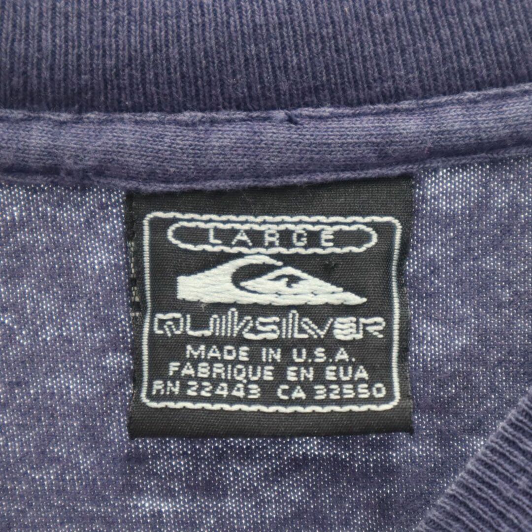 QUIKSILVER(クイックシルバー)のクイックシルバー 90s USA製 オールド バックプリント 半袖 Tシャツ L ネイビー Quiksilver メンズ 古着 【240329】 メール便可 メンズのトップス(Tシャツ/カットソー(半袖/袖なし))の商品写真