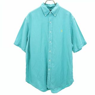 ラルフローレン(Ralph Lauren)のラルフローレン 半袖 シルクブレンド リネン ボタンダウンシャツ L ブルー系 RALPH LAUREN メンズ 古着 【240329】 メール便可(シャツ)