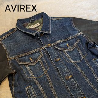 【美品】AVIREX　アビレックス　デニム　レザー　切り替え　ジャケット