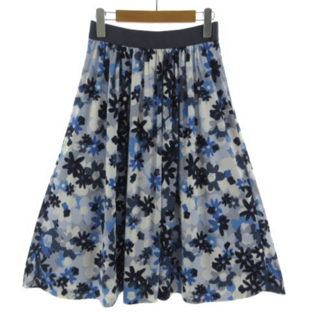 MICHEL KLEIN(ミッシェルクラン)のミッシェルクラン スカート ミディ丈 日本製 花柄 青 紺 白 グレー 38 レディースのスカート(ひざ丈スカート)の商品写真