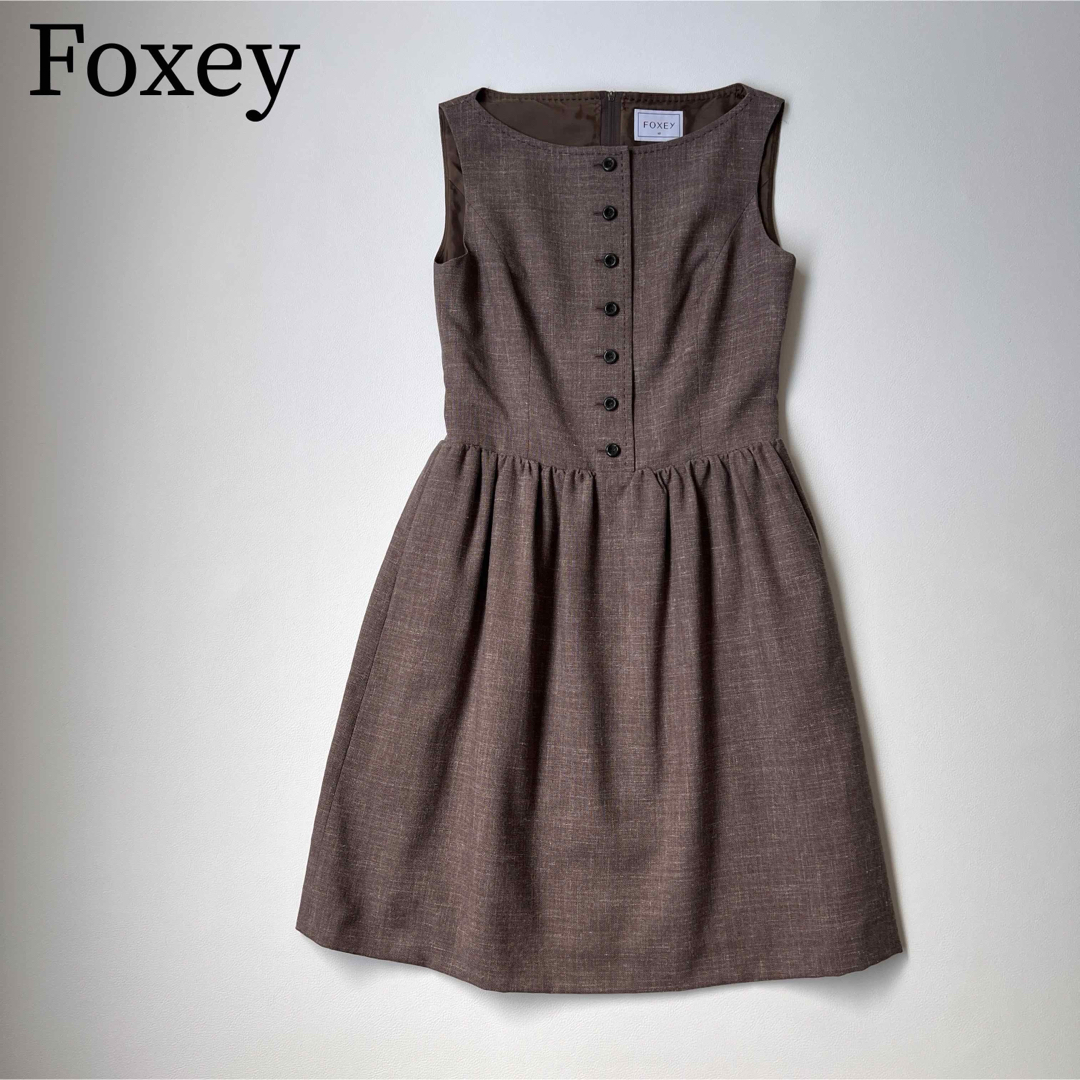 FOXEY(フォクシー)の美品　Foxey フォクシー　リネンドレス　フォンテーヌブロー　ワンピース レディースのワンピース(ひざ丈ワンピース)の商品写真