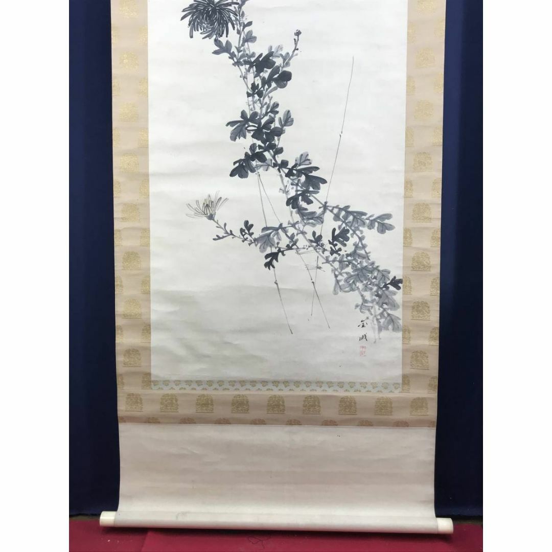 【真作】古市金峨/菊に蜻蛉図/トンボ図/花鳥図/掛軸☆宝船☆AD-586 【真作】古市金峨/菊に蜻蛉図/トンボ図/花鳥図/掛軸☆宝船☆AD-586