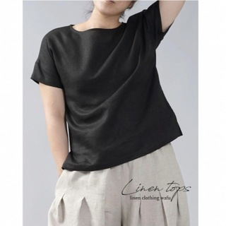 【wafu】中厚 リネンシャツ ブラック(Tシャツ(半袖/袖なし))