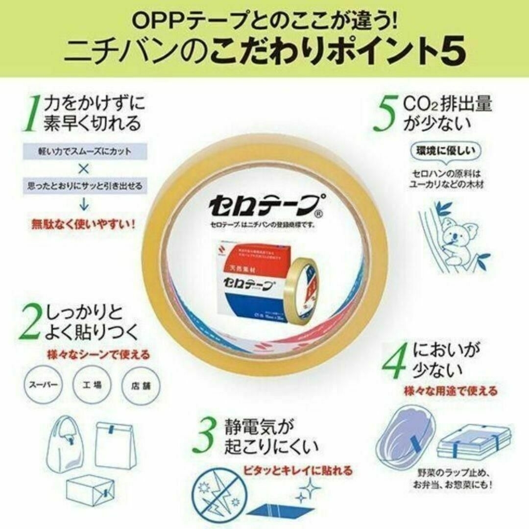 NICHIBAN セロハンテープ 4巻　 天然素材セロテープ インテリア/住まい/日用品のオフィス用品(ラッピング/包装)の商品写真