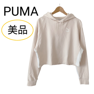 プーマ(PUMA)の美品 puma コットン クロップド パーカー ピンク系 ショート丈 長袖 M(パーカー)