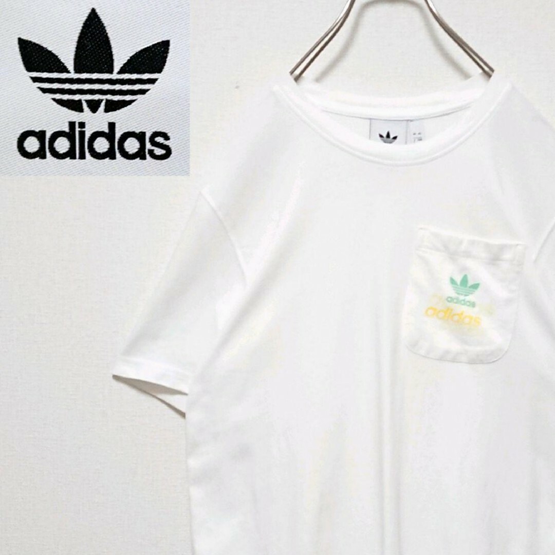 adidas(アディダス)のアディダス トレフォイル ロゴ ポケット付 ホワイト 半袖 Tシャツ メンズのトップス(Tシャツ/カットソー(半袖/袖なし))の商品写真