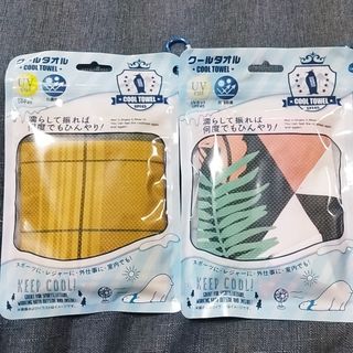 冷感タオル クールタオル スポーツタオル 新品２枚 チェック柄＆シームレス花柄(タオル/バス用品)