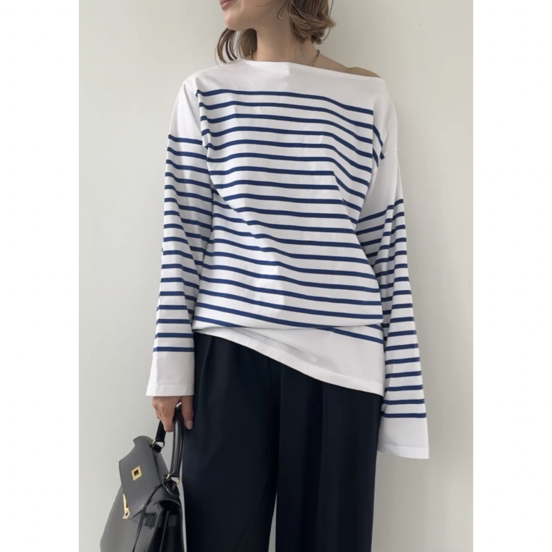 DEUXIEME CLASSE(ドゥーズィエムクラス)の美品★Deuxieme Classe Coco Stripe T No4 ブルー レディースのトップス(カットソー(長袖/七分))の商品写真