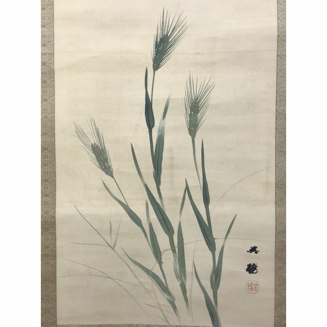真作/小林呉橋/青麦に雲雀図/ヒバリ図/花鳥図/掛軸☆宝船☆AE 真作/小林呉橋/青麦に雲雀図/ヒバリ図/花鳥図/掛軸☆宝船☆AE