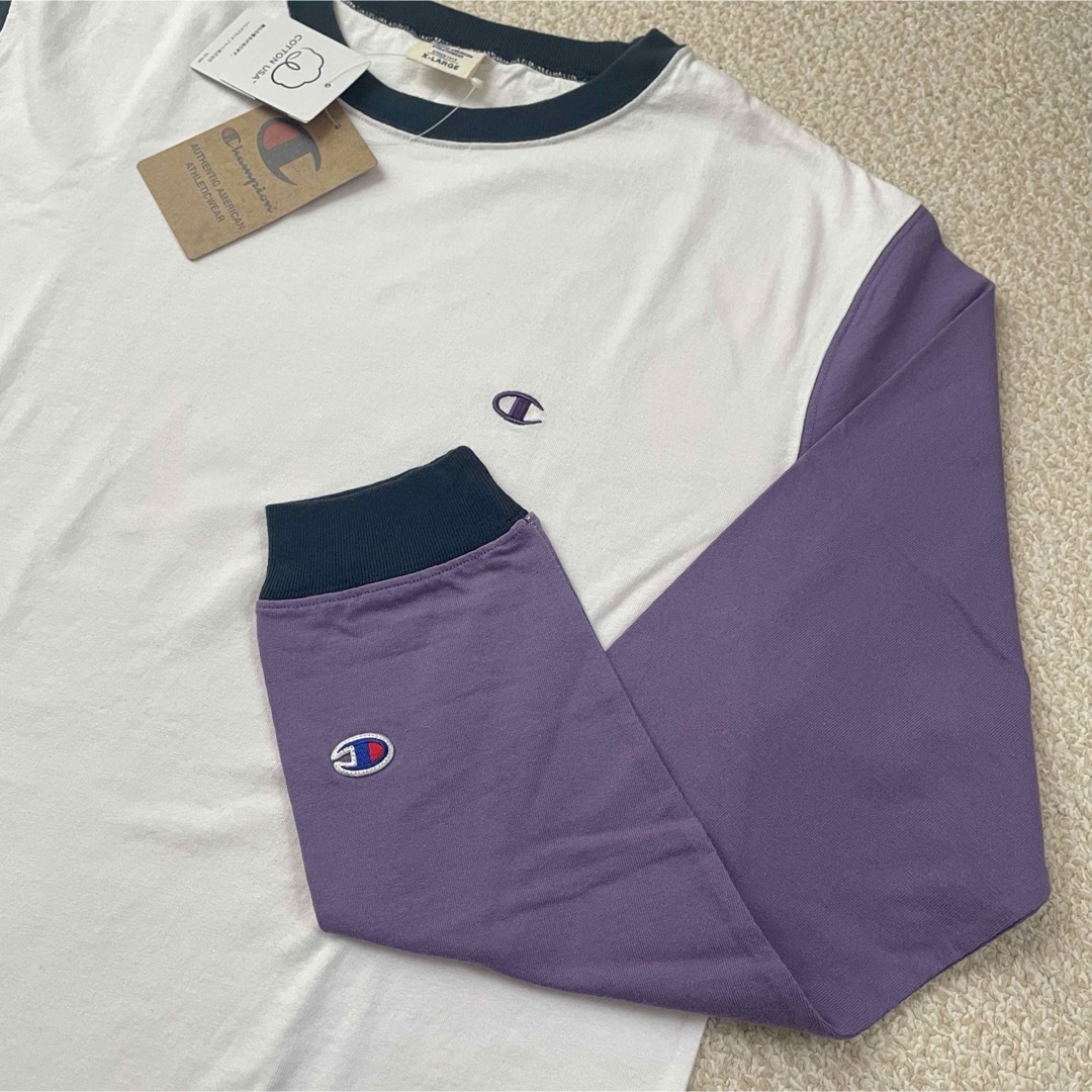 Champion(チャンピオン)の【定価4950円】Champion 袖切り替え ロンT 白 メンズ XL LL メンズのトップス(Tシャツ/カットソー(七分/長袖))の商品写真