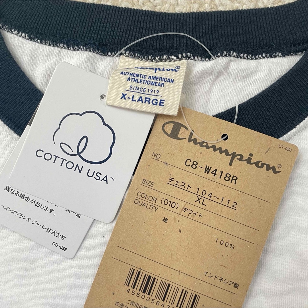 Champion(チャンピオン)の【定価4950円】Champion 袖切り替え ロンT 白 メンズ XL LL メンズのトップス(Tシャツ/カットソー(七分/長袖))の商品写真