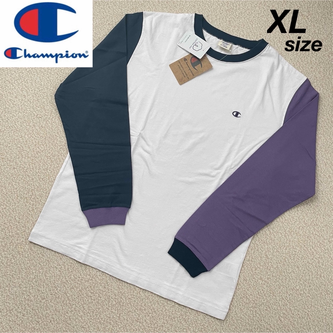 Champion(チャンピオン)の【定価4950円】Champion 袖切り替え ロンT 白 メンズ XL LL メンズのトップス(Tシャツ/カットソー(七分/長袖))の商品写真