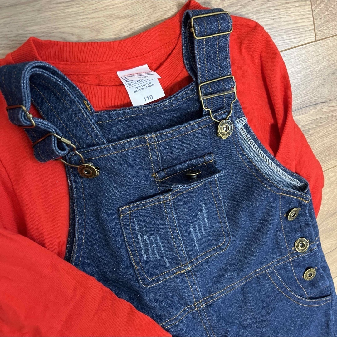 マリオ　オーバーオール　ロンT セット 110のみ キッズ/ベビー/マタニティのキッズ服男の子用(90cm~)(パンツ/スパッツ)の商品写真