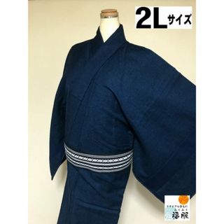 【中古】ウール 男物 濃紺 単衣 リメイク着物 裄74 2Lサイズ【福服特製】(着物)